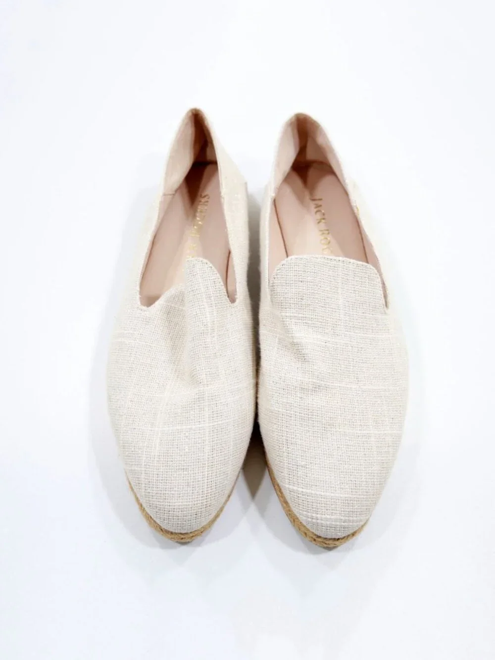 Jack Rogers Audrey Beige & Silver Linen Espadrille Loafer Flats - 9